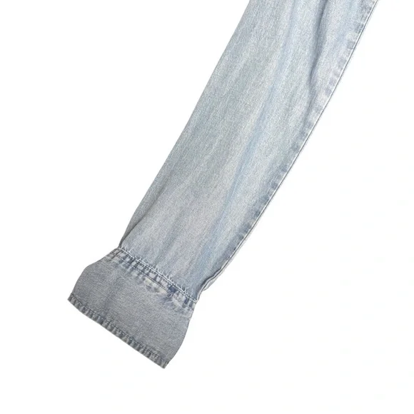 Abercrombie & Fitch Lace Up V-Neck Chambray Denim Long Sleeve Shirt Womens Small - Picture 10 of 12